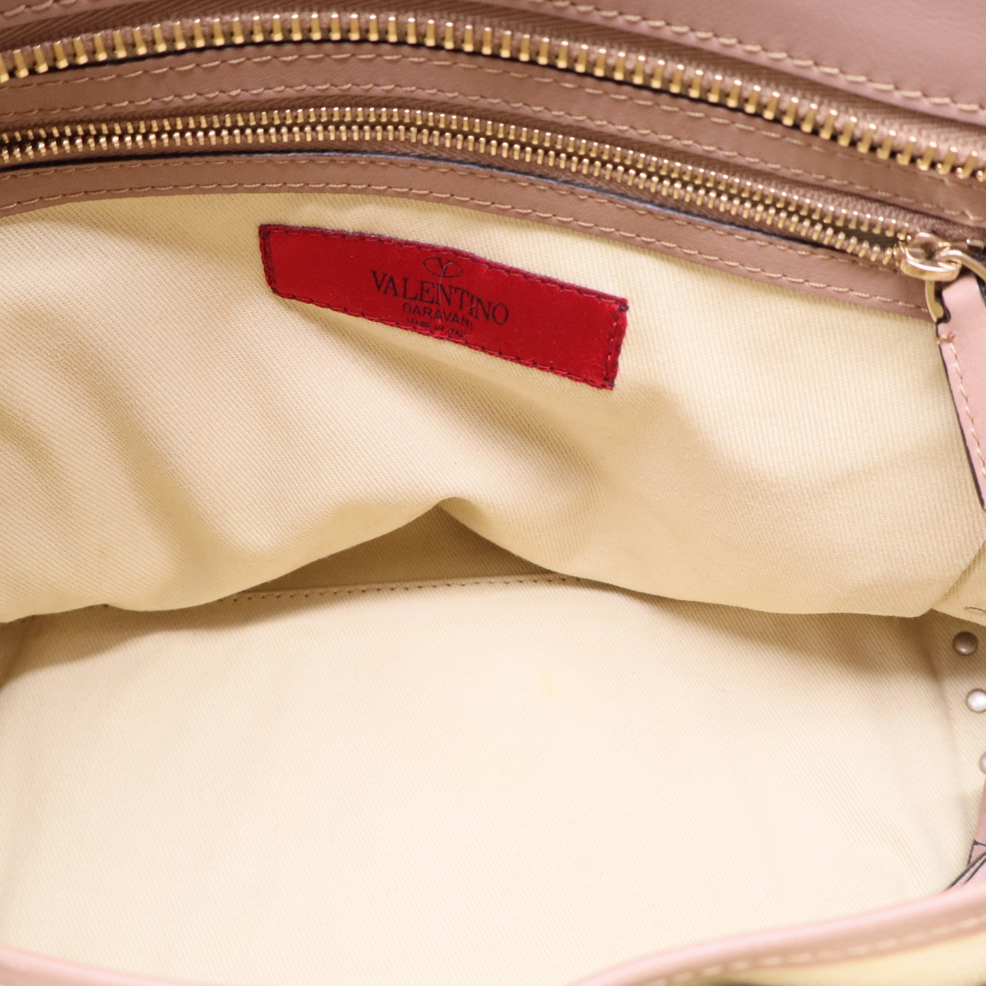 Beige Leather Rockstud Trapeze Tote B20120