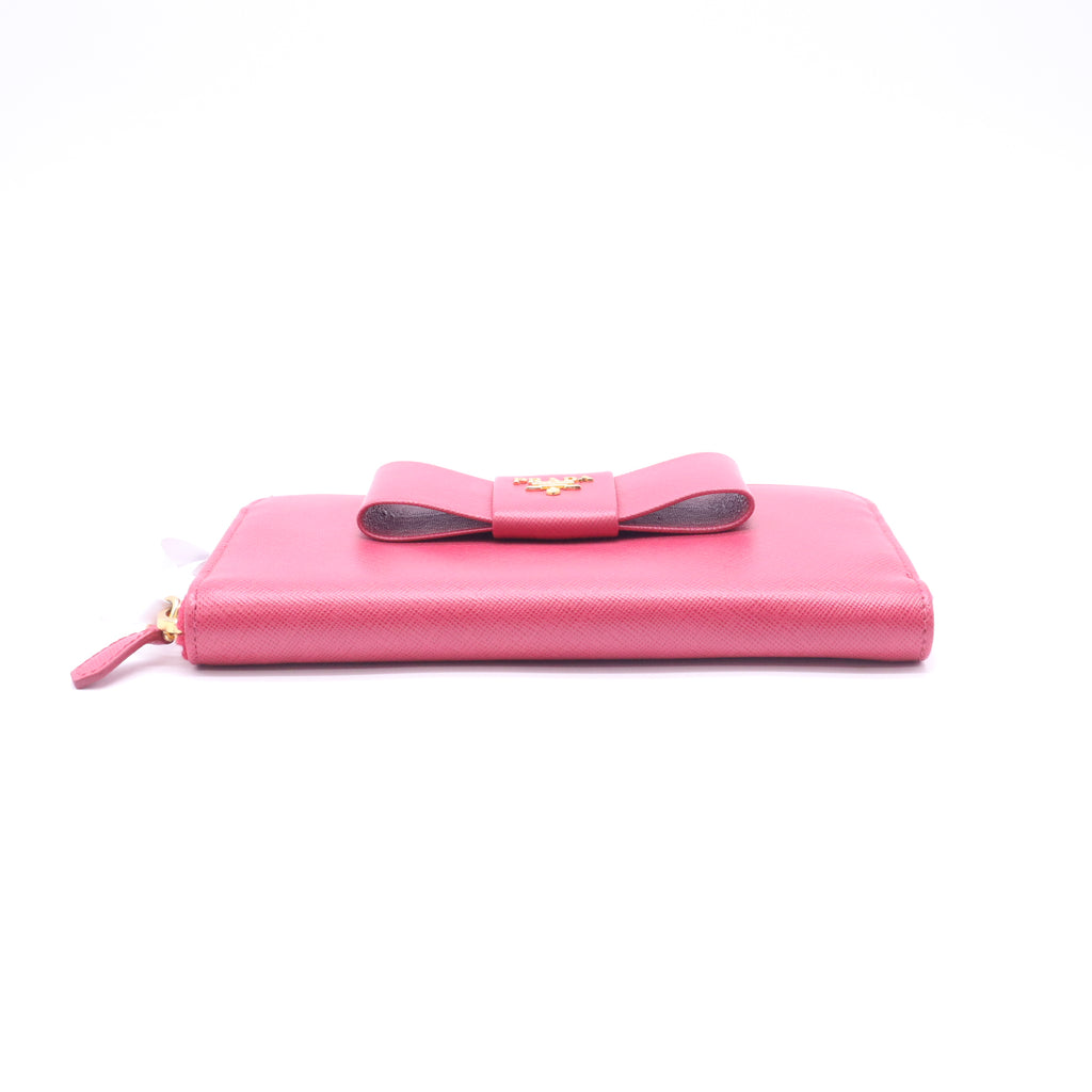 Prada Saffiano Peonia Fiocco Bow Zip-Around Wallet W22687