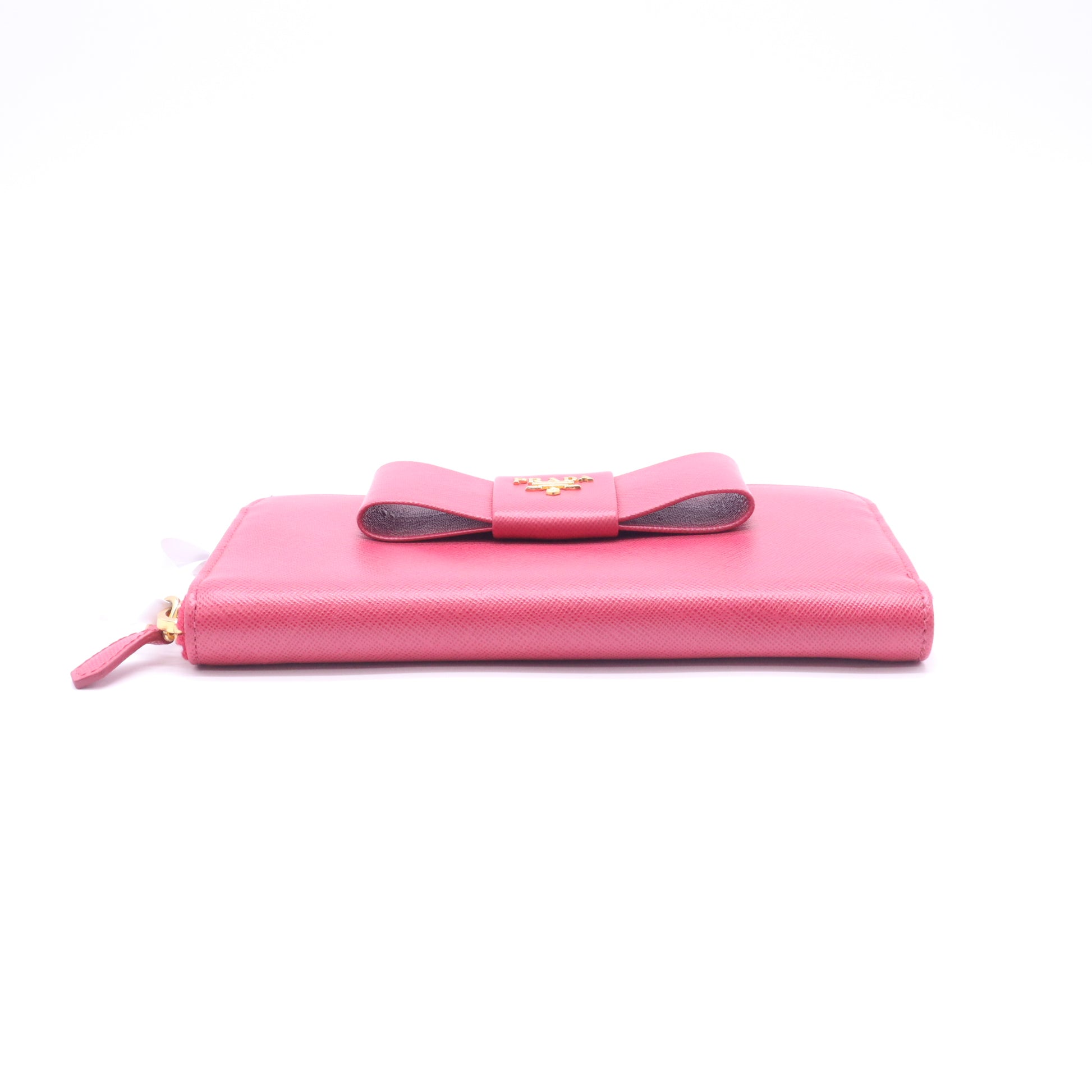 Prada Saffiano Peonia Fiocco Bow Zip-Around Wallet W22687