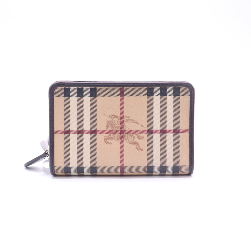 Beige/Brown Haymarkent Check Canvas and Leather Zip Around Wallet W22676