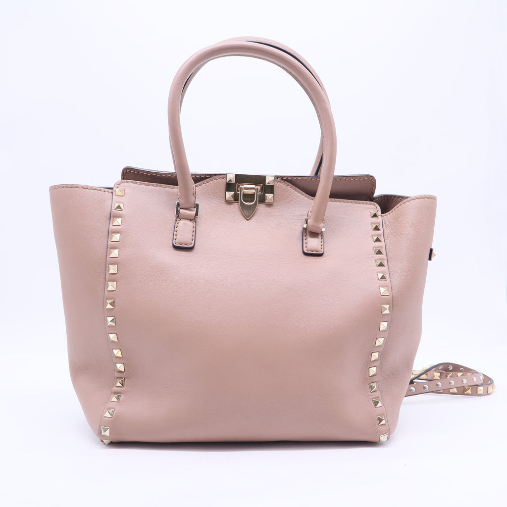 Beige Leather Rockstud Trapeze Tote B20120