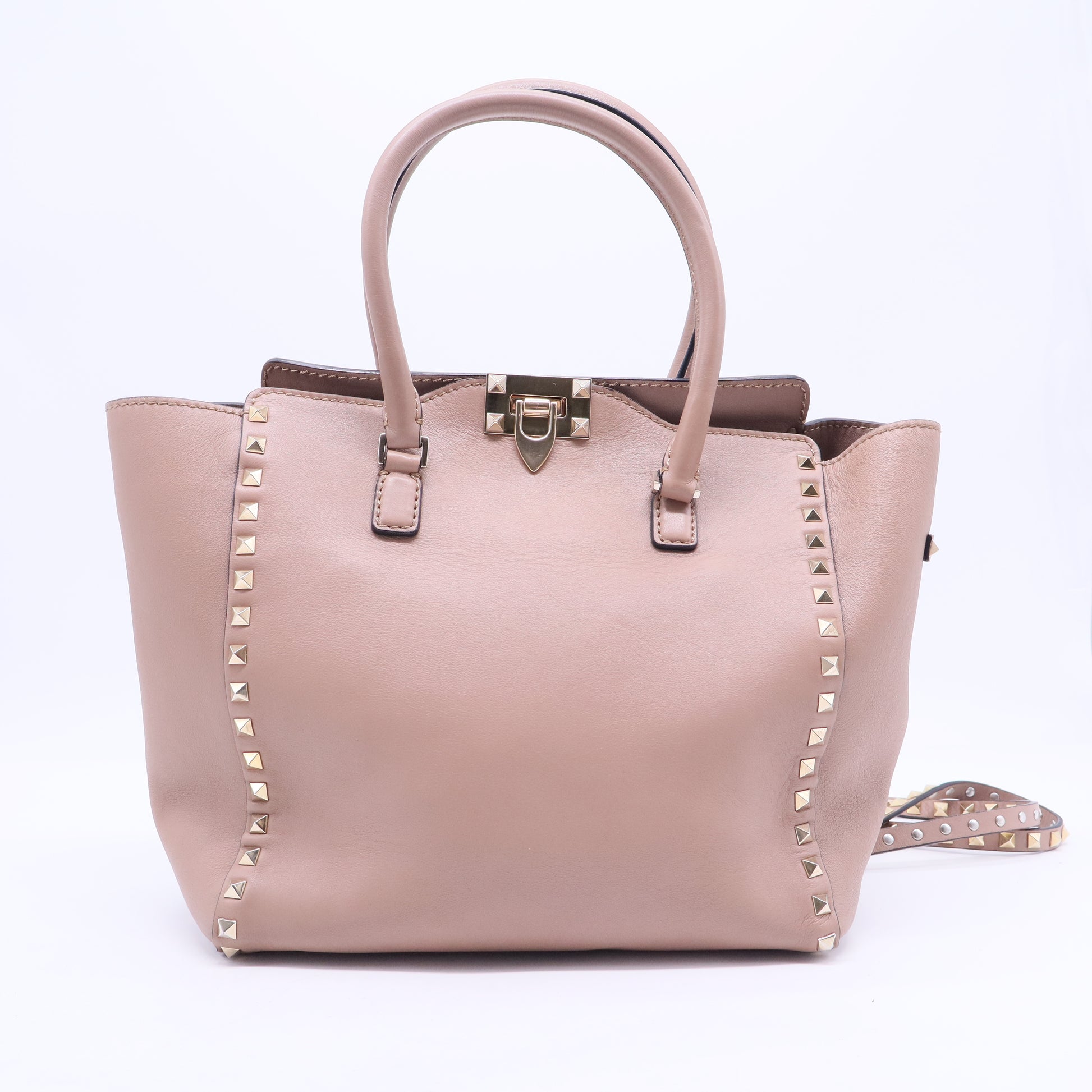 Beige Leather Rockstud Trapeze Tote B20120