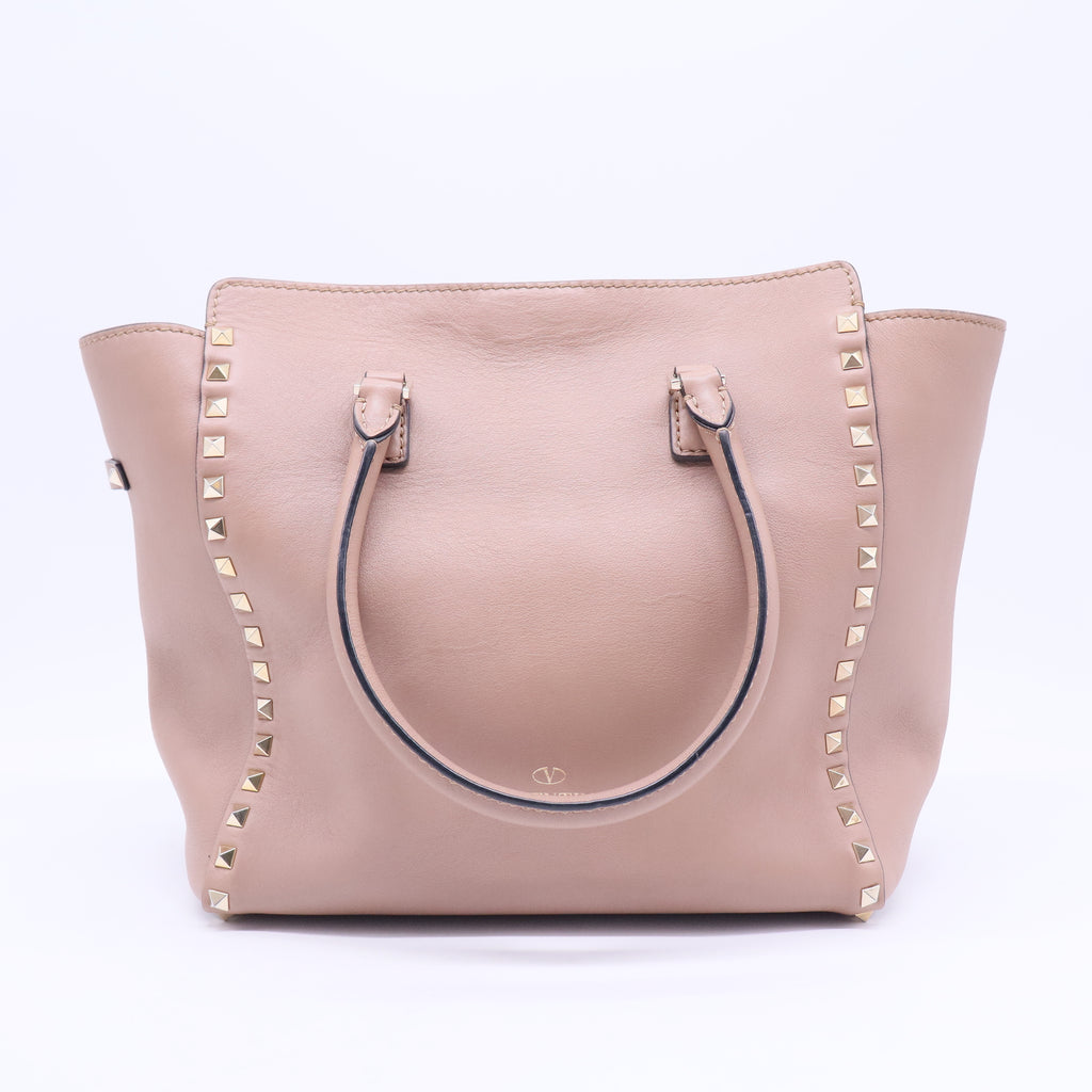 Beige Leather Rockstud Trapeze Tote B20120