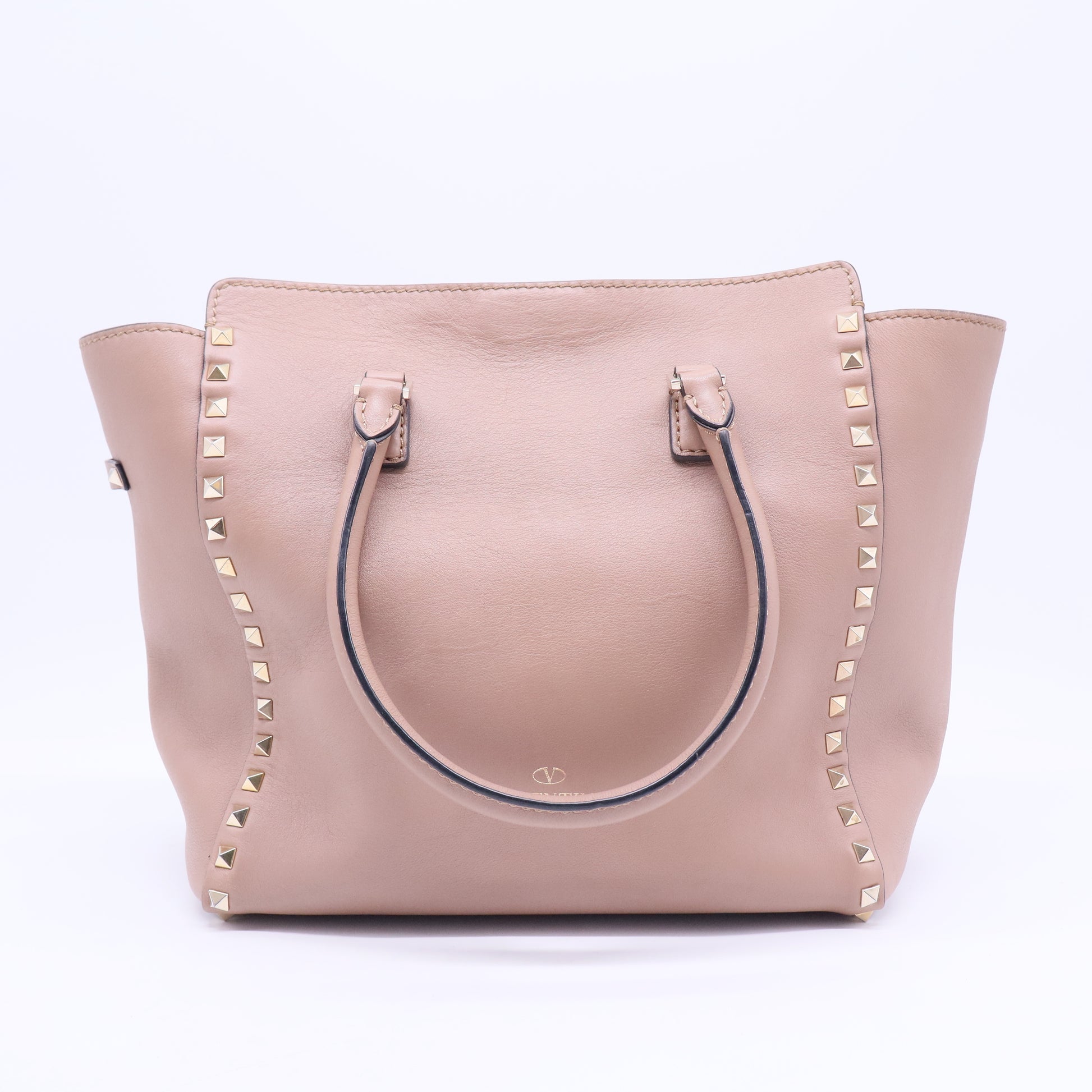 Beige Leather Rockstud Trapeze Tote B20120
