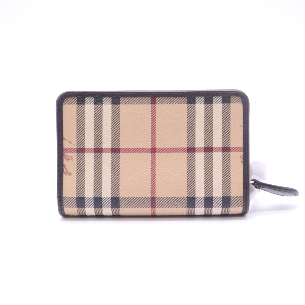 Beige/Brown Haymarkent Check Canvas and Leather Zip Around Wallet W22676