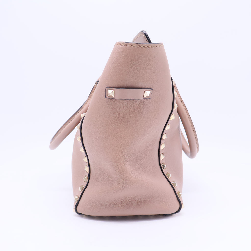 Beige Leather Rockstud Trapeze Tote B20120