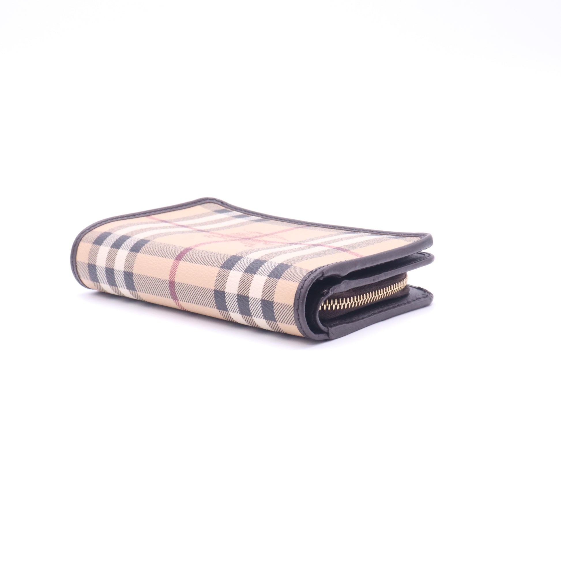 Beige/Brown Haymarkent Check Canvas and Leather Zip Around Wallet W22676