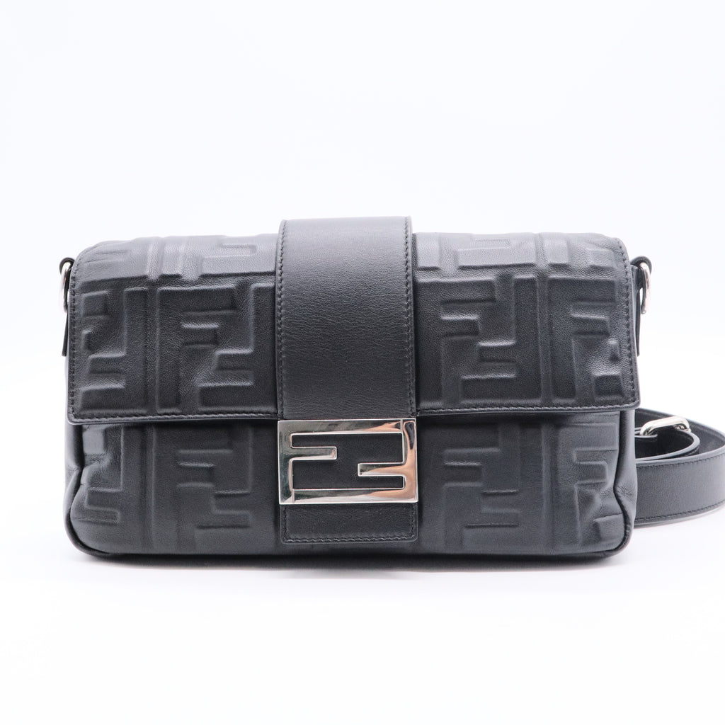 Nappa FF 1974 Embossed Belt Baguette Bag Black