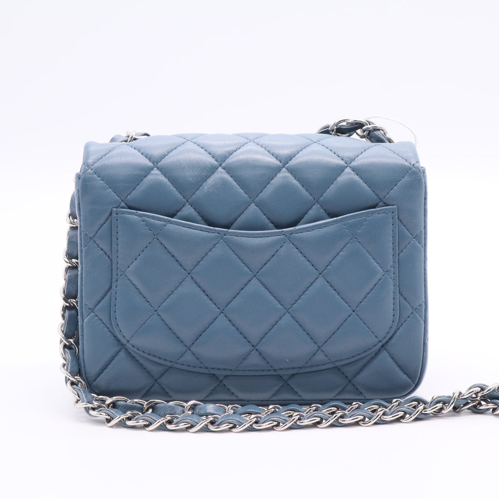 Classic Flap Mini Square Misty Blue Grey Lambskin Crossbody Bag Twins LDJ3040