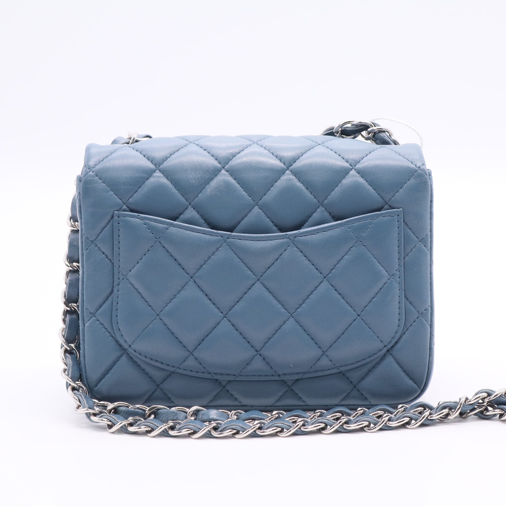 Classic Flap Mini Square Misty Blue Grey Lambskin Crossbody Bag Twins LDJ3040