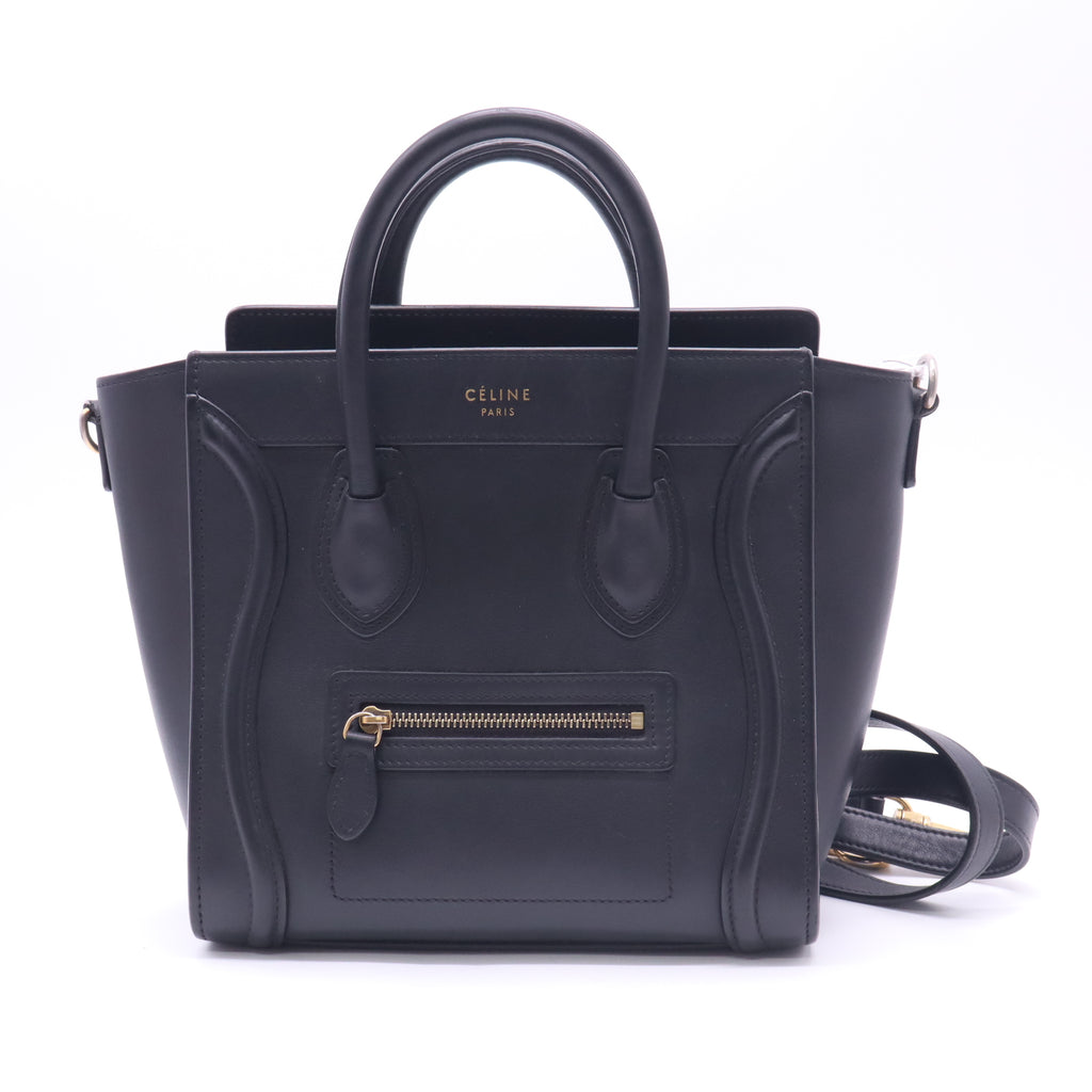 Celine Micro Luggage Black Leather Tote Handbag Crossbody Strap Included twins LDZ433