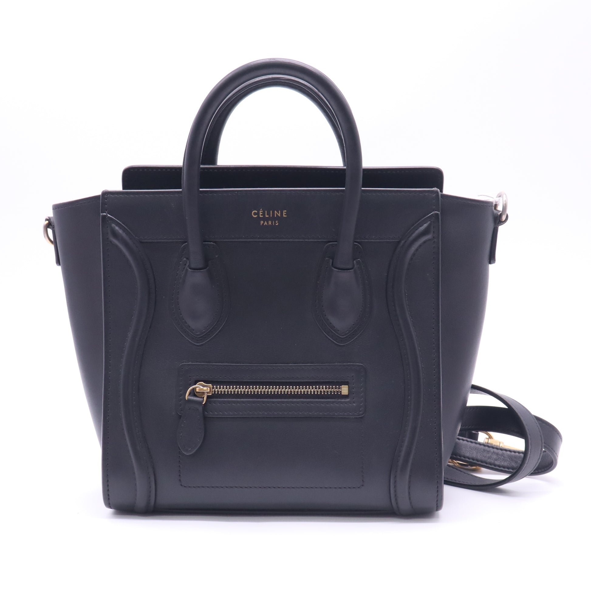 Celine Micro Luggage Black Leather Tote Handbag Crossbody Strap Included twins LDZ433