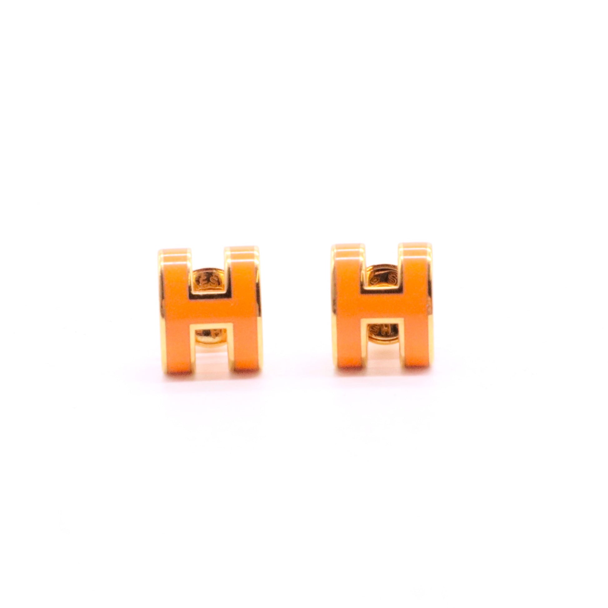 Gold Lacquered Pop H Earrings Orange