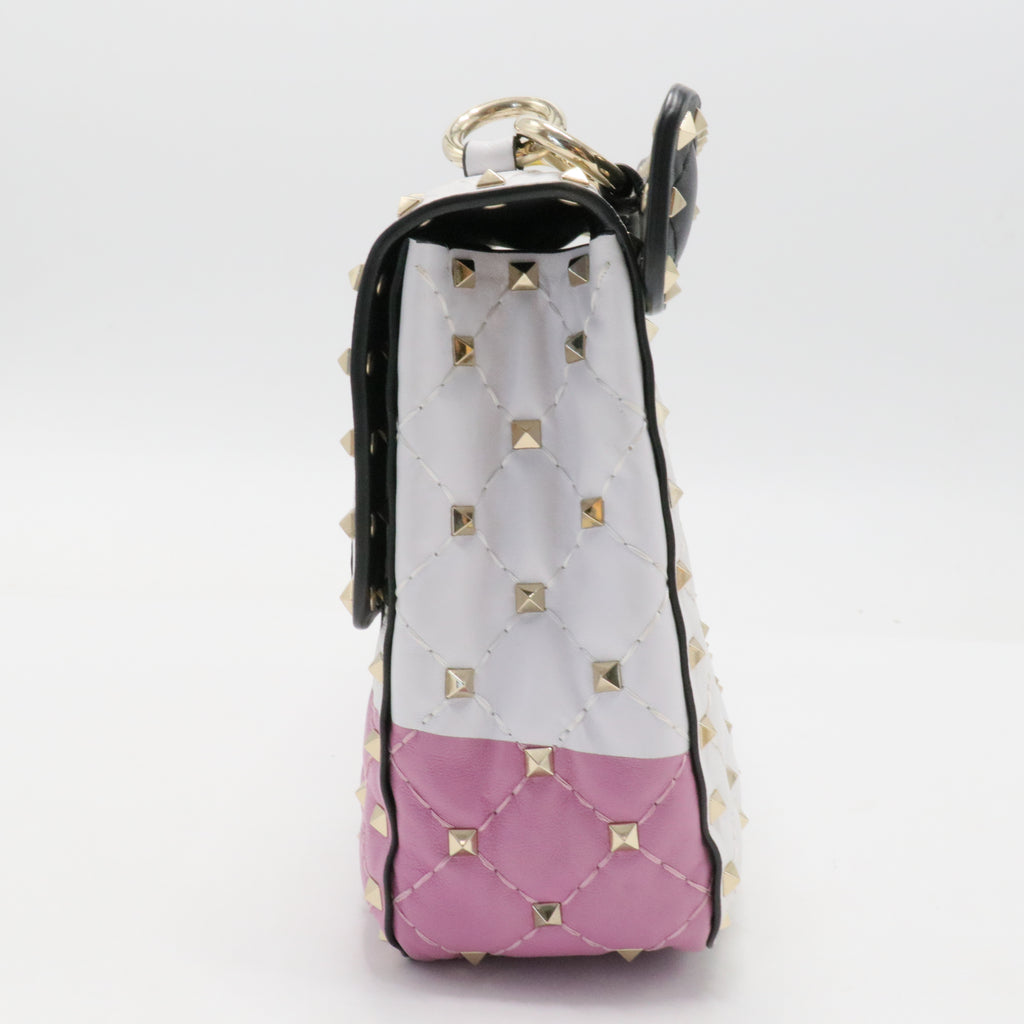Lambskin Medium Moon And Stars Rockstud Spike Shoulder Bag White Yellow Pink