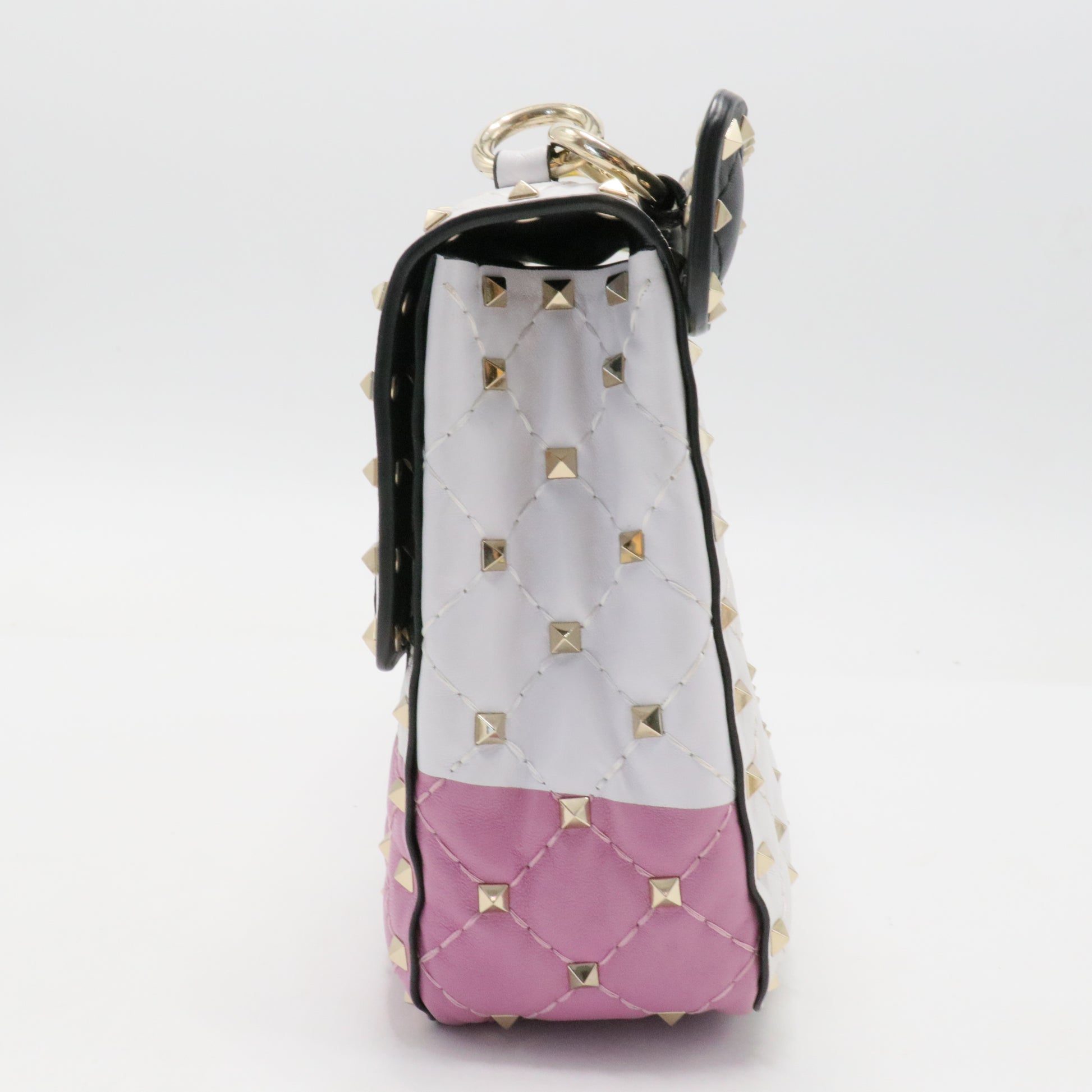 Lambskin Medium Moon And Stars Rockstud Spike Shoulder Bag White Yellow Pink