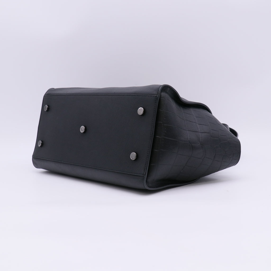 Saint Laurent Monogram Downtown Cabas Bag in Black Smooth Leather and Croc-Embossed Leather twins LDJ5645
