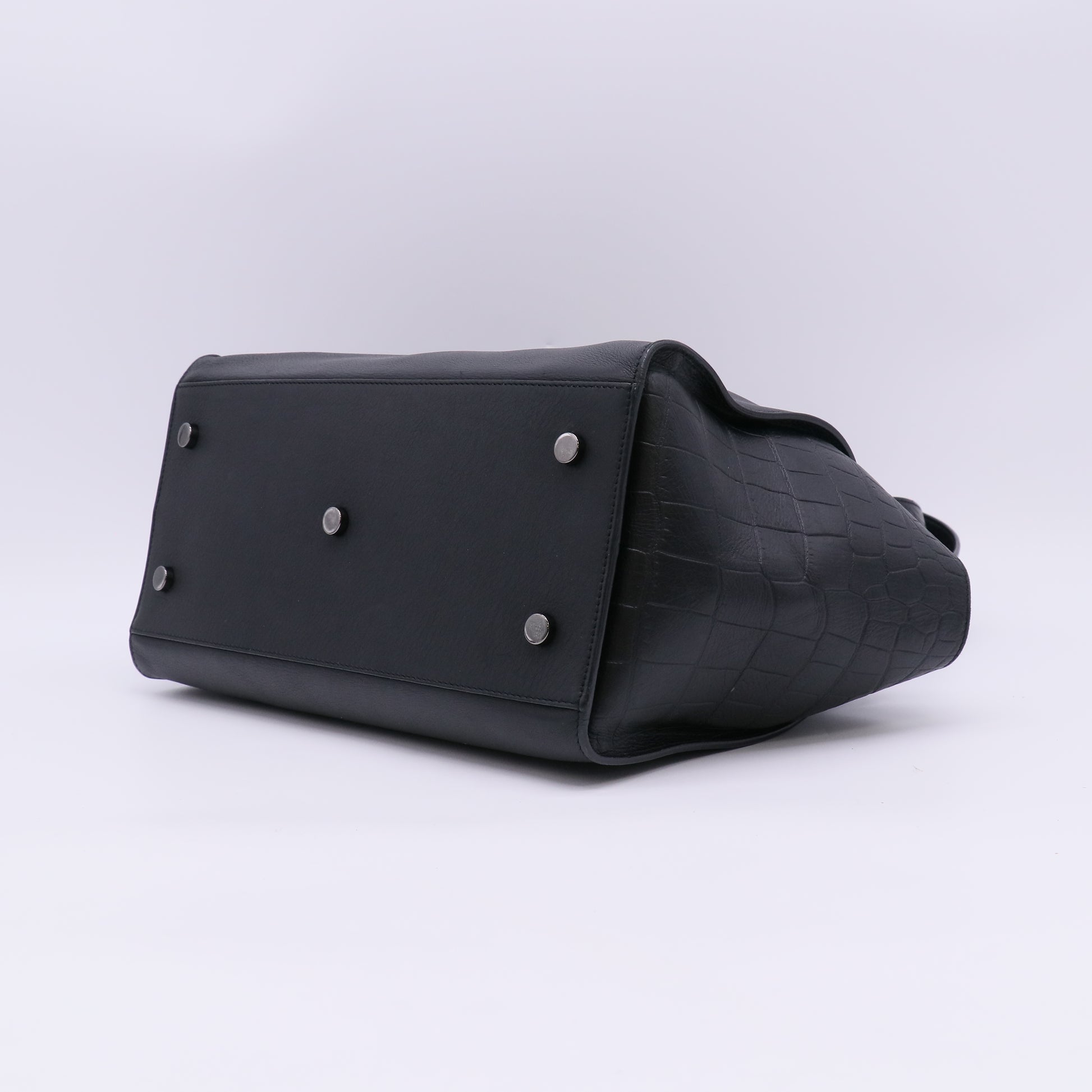 Saint Laurent Monogram Downtown Cabas Bag in Black Smooth Leather and Croc-Embossed Leather twins LDJ5645