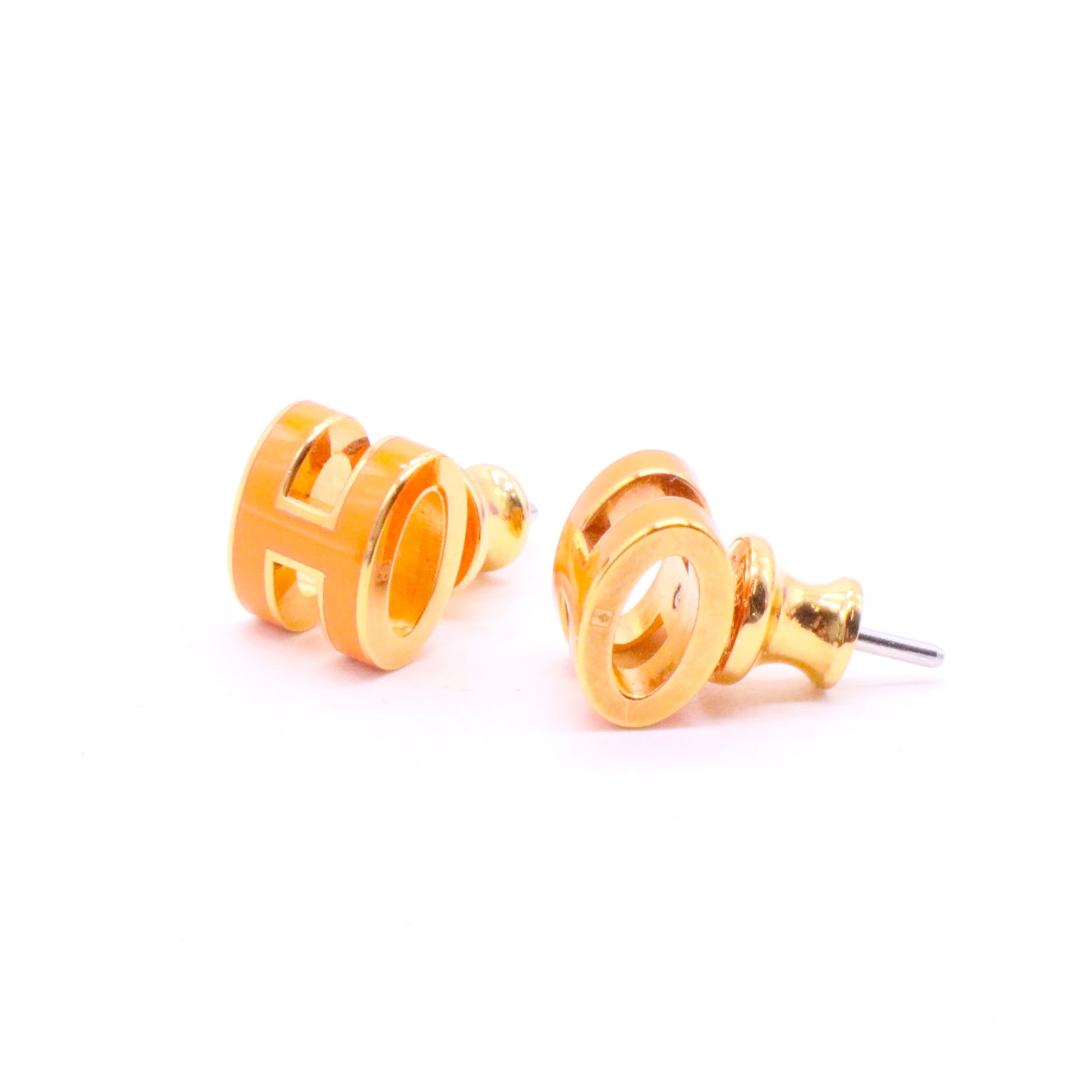 Gold Lacquered Pop H Earrings Orange