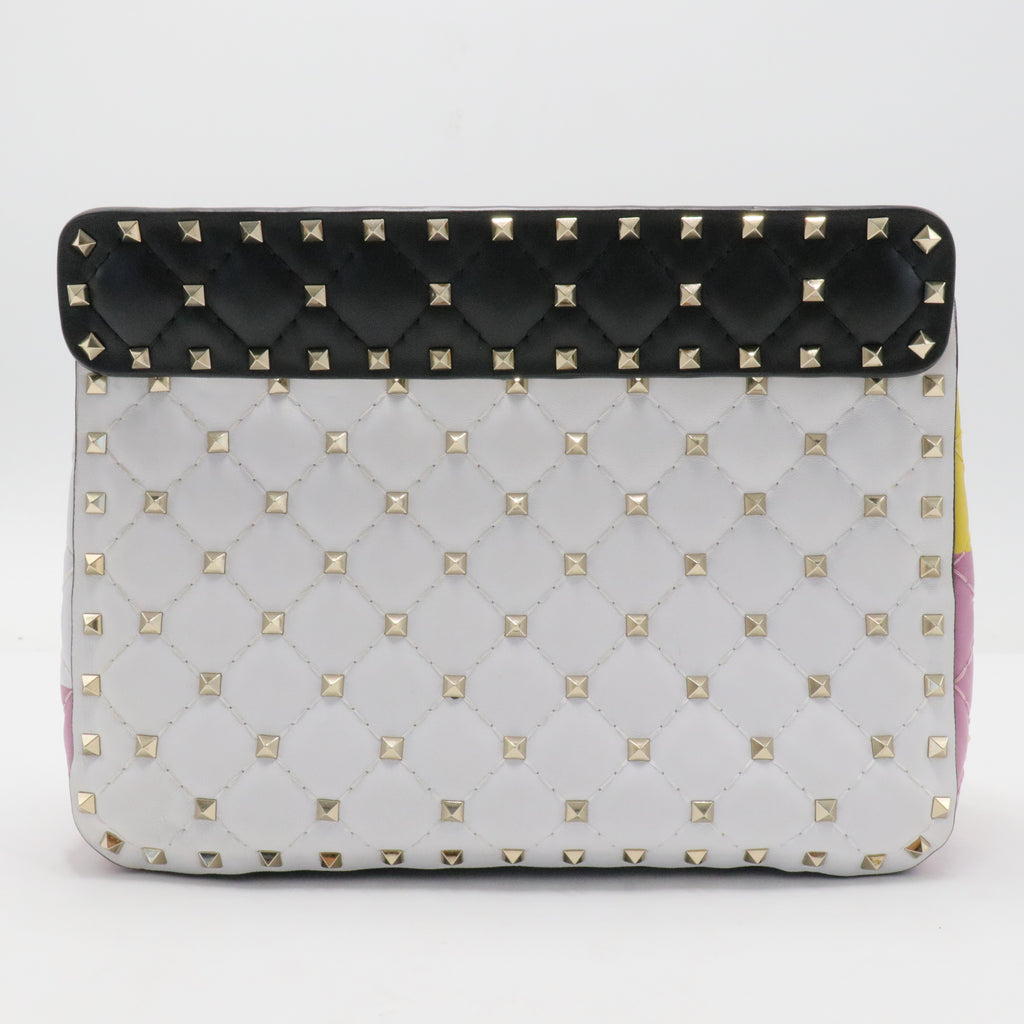 Lambskin Medium Moon And Stars Rockstud Spike Shoulder Bag White Yellow Pink