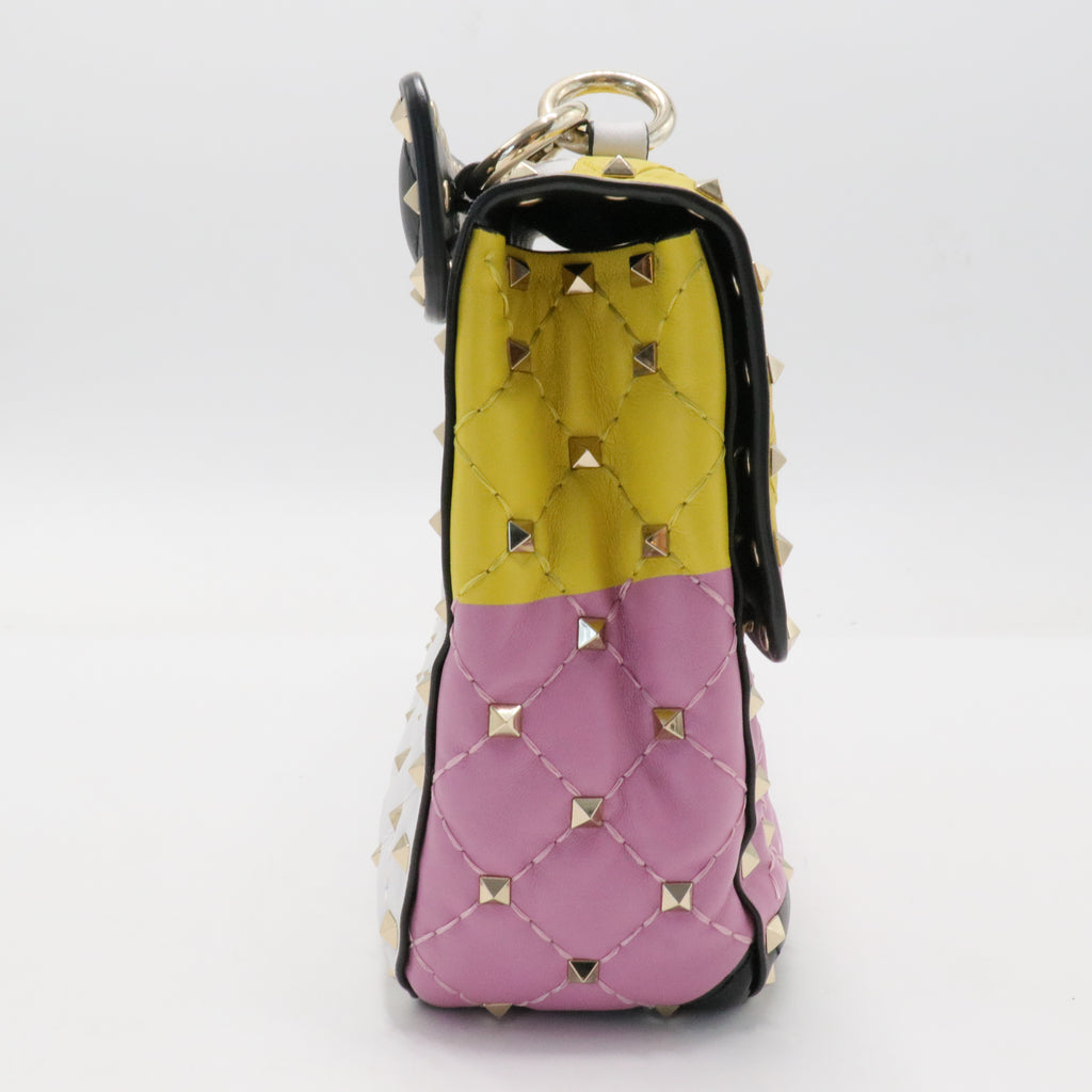 Lambskin Medium Moon And Stars Rockstud Spike Shoulder Bag White Yellow Pink