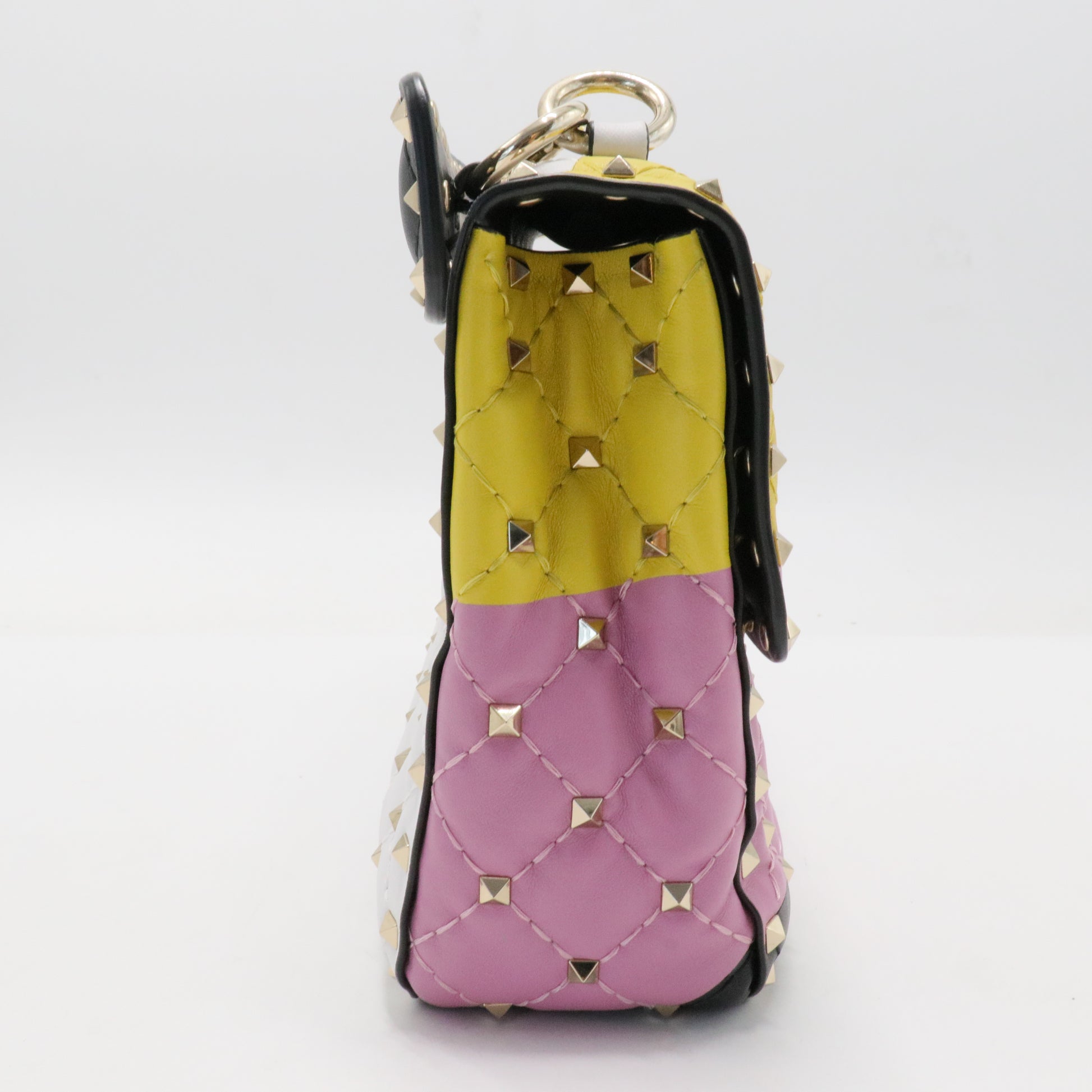 Lambskin Medium Moon And Stars Rockstud Spike Shoulder Bag White Yellow Pink