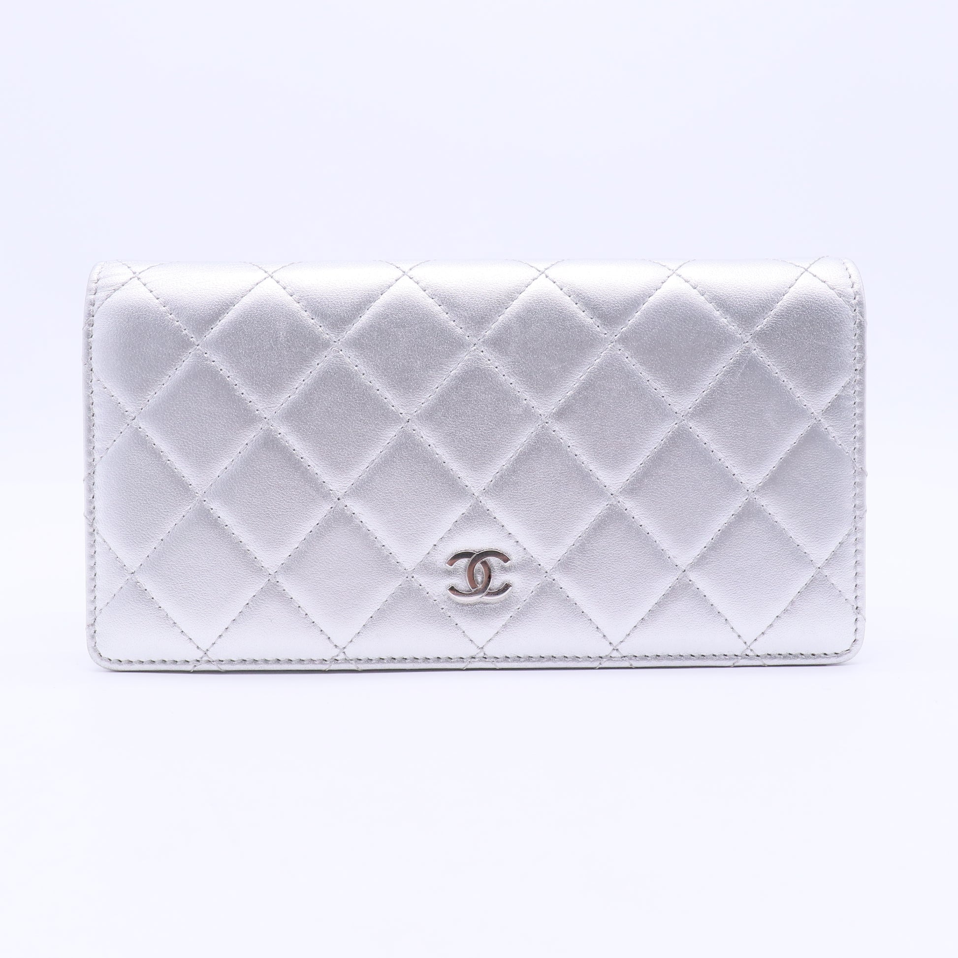 Silver Quilted Lambskin Leather CC L Yen Wallet
