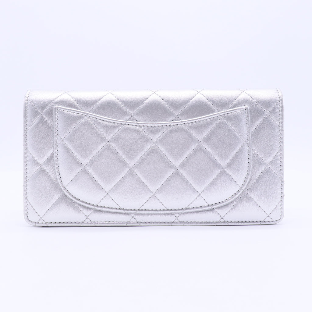 Silver Quilted Lambskin Leather CC L Yen Wallet