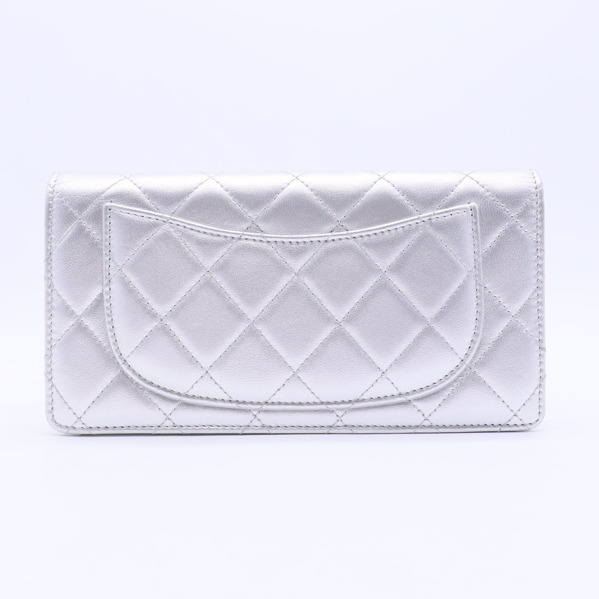 Silver Quilted Lambskin Leather CC L Yen Wallet