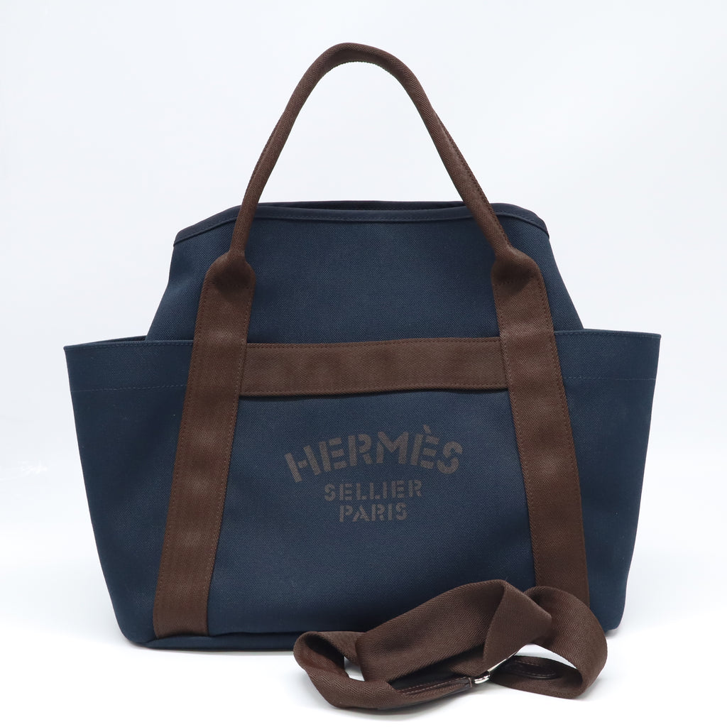 Hermes Toile Sac De Pansage Groom Bleu Navy Feu twins LDJ4327