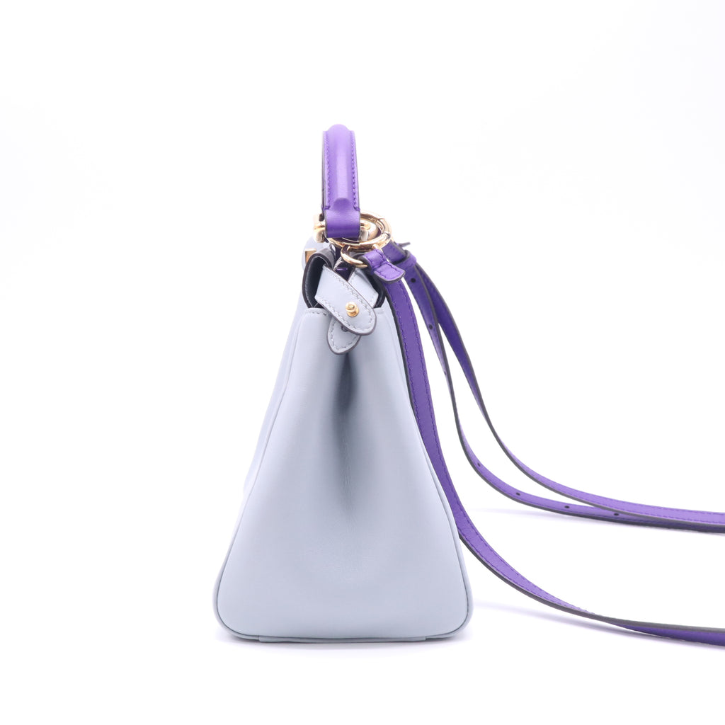Fendi Mini Peekaboo Light Blue Purple Trim Leather Handbag Crossbody Strap twins LDZ436