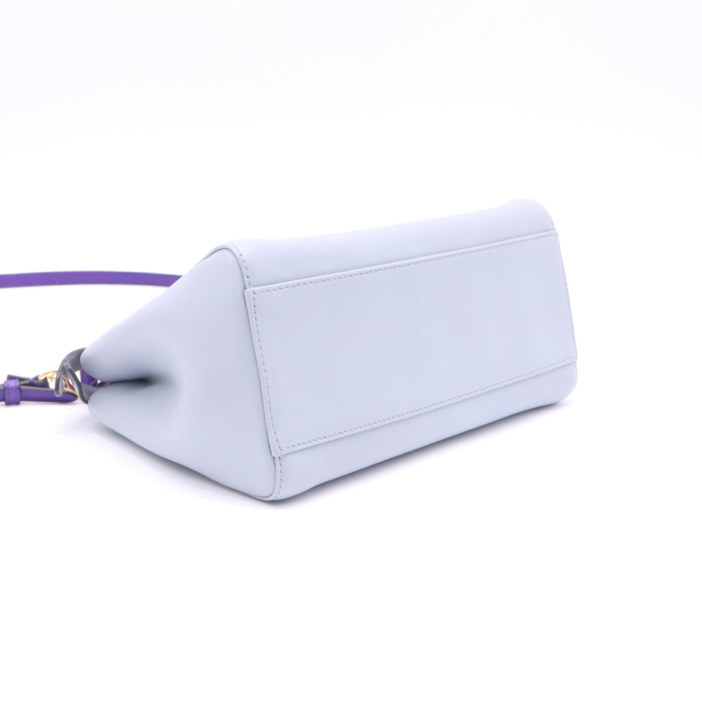 Fendi Mini Peekaboo Light Blue Purple Trim Leather Handbag Crossbody Strap twins LDZ436