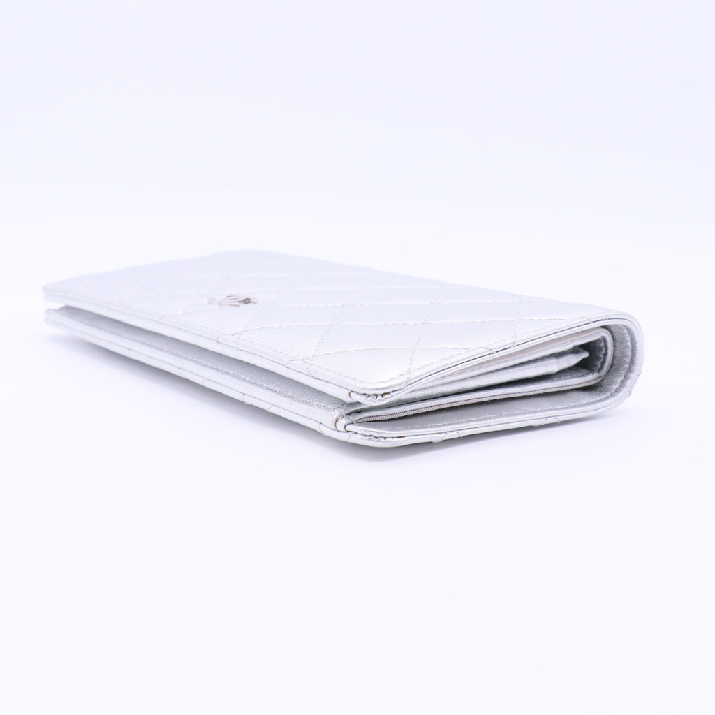 Silver Quilted Lambskin Leather CC L Yen Wallet