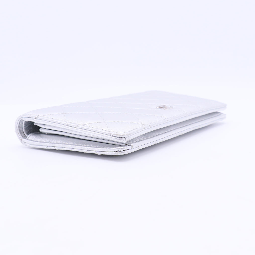 Silver Quilted Lambskin Leather CC L Yen Wallet