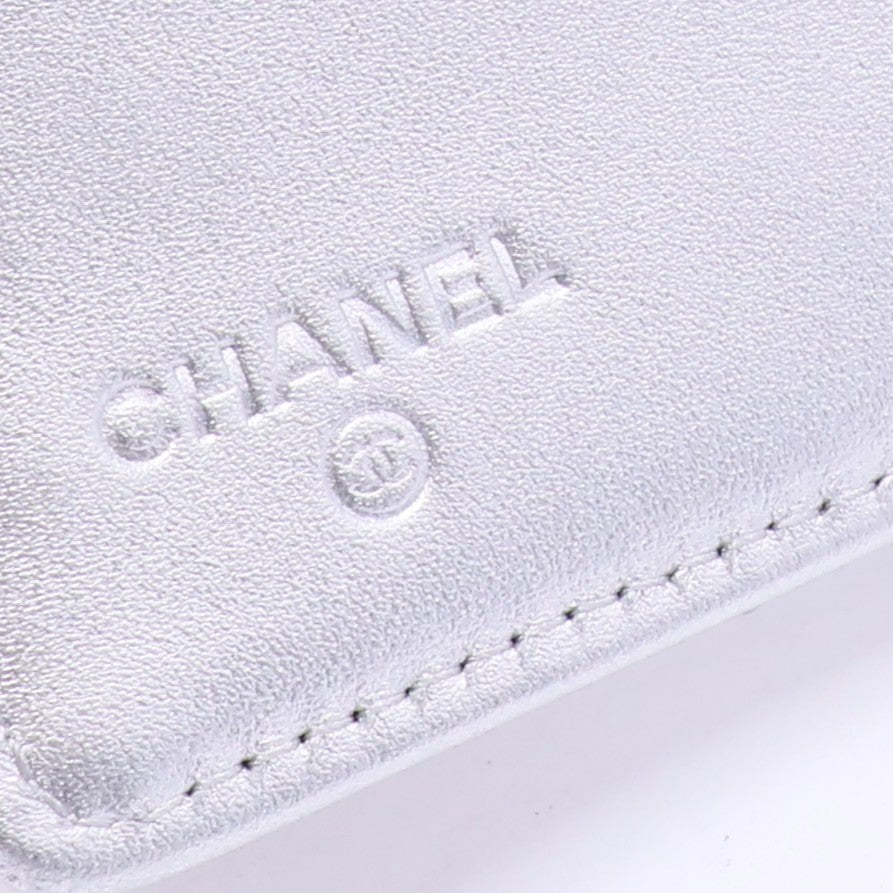 Silver Quilted Lambskin Leather CC L Yen Wallet