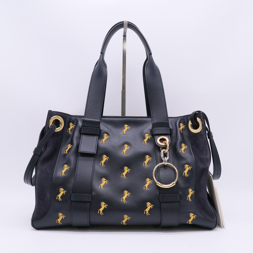 Tao Zipped Tote Little Horses Embroidered Leather Medium twins LDJ5644