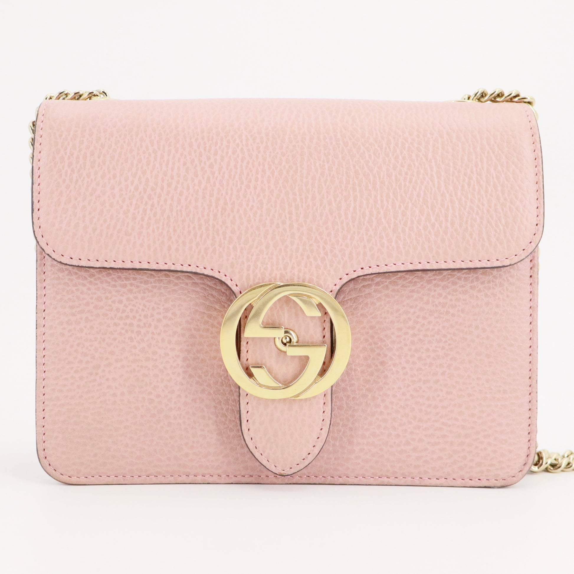 Dollar Calfskin Small Interlocking G Shoulder Bag Soft Pink twins