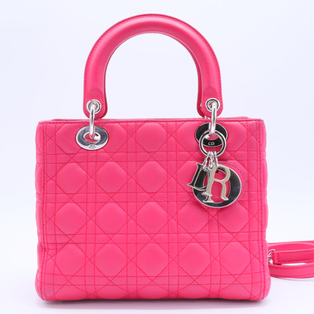 Medium Cannage Lady Dior bag Silver Hardware