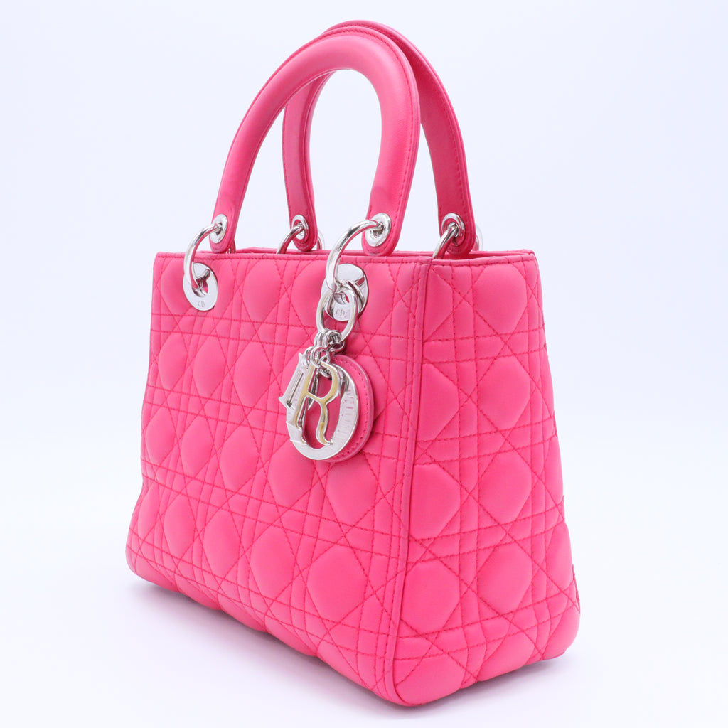 Medium Cannage Lady Dior bag Silver Hardware