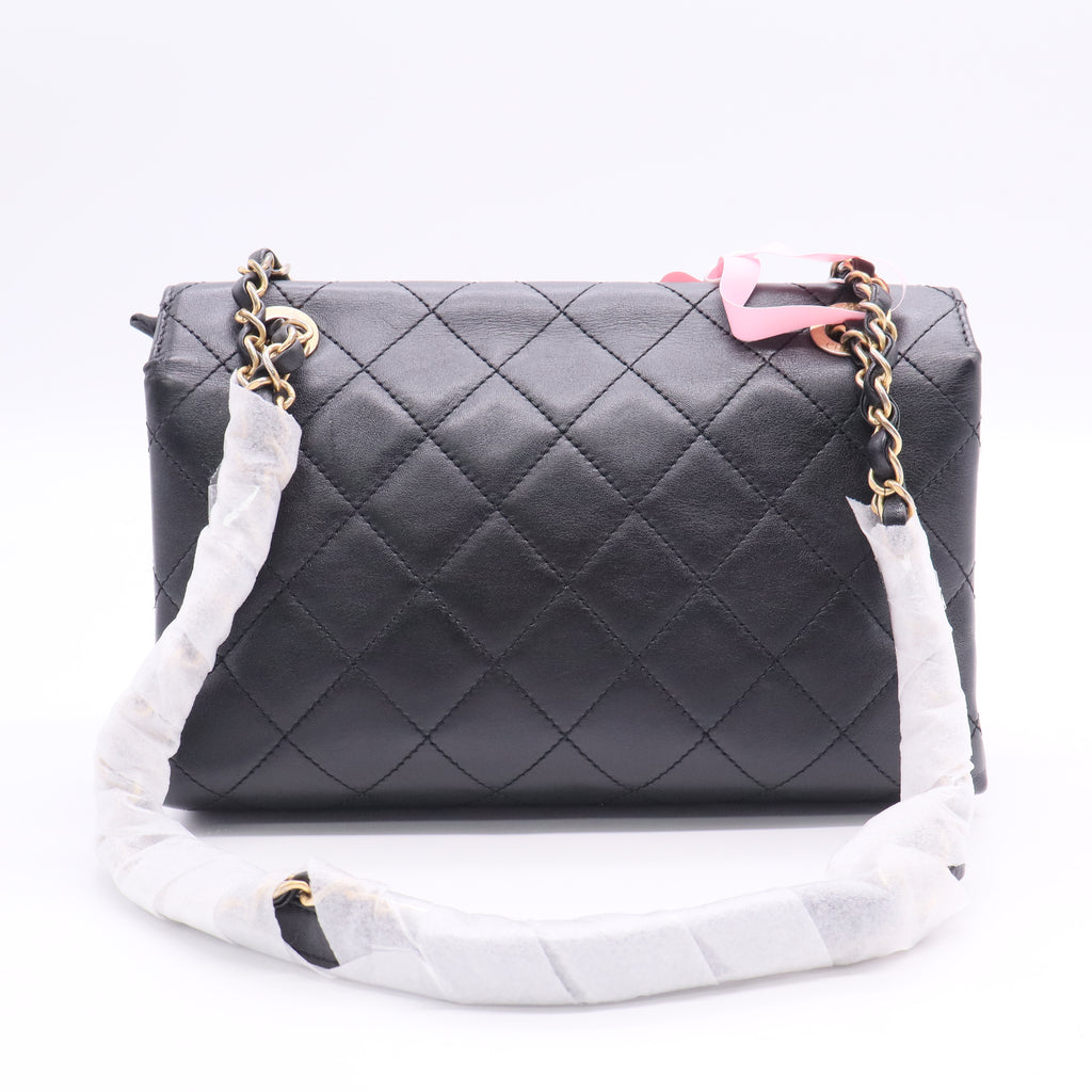  Black Quilted Leather Small Enchained Flap Bag TWINS LDJ3035