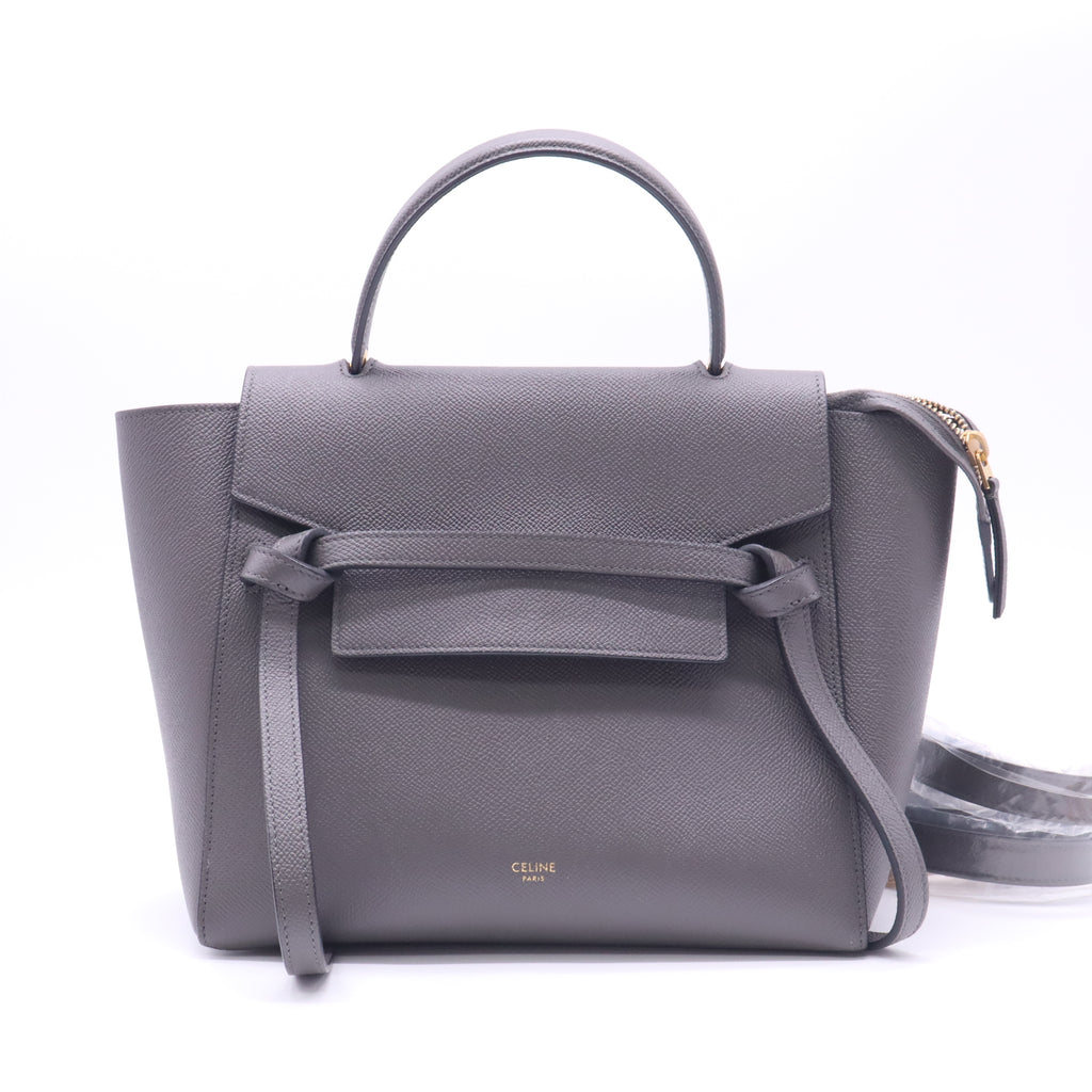 Celine Belt Mini 24cm Grey Grained Leather Handbag With Strap twins LDZ427