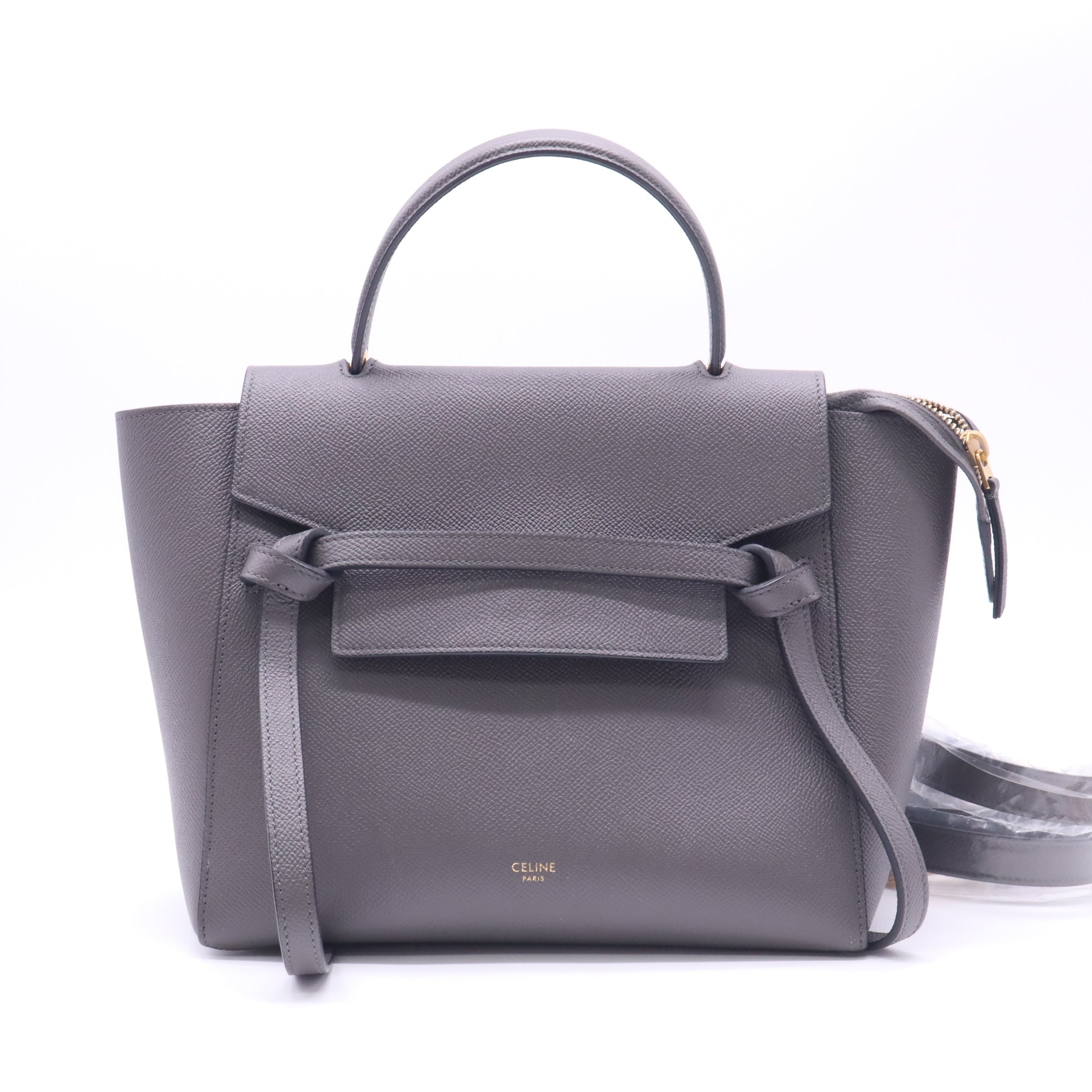 Celine Belt Mini 24cm Grey Grained Leather Handbag With Strap twins LDZ427