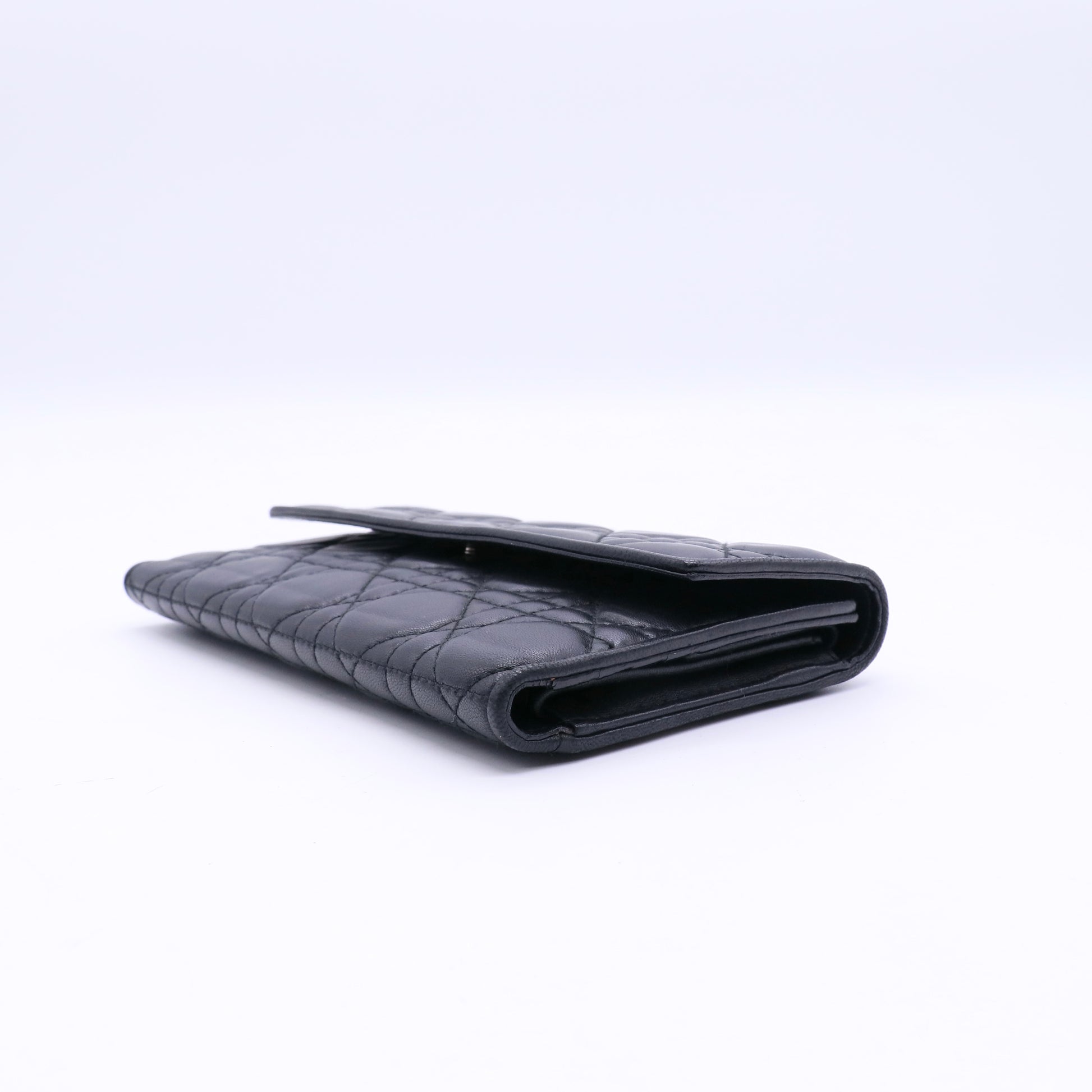 Christian Dior Black Cannage Quilted Lambskin Leather Long Flap Wallet twins LDJ3673