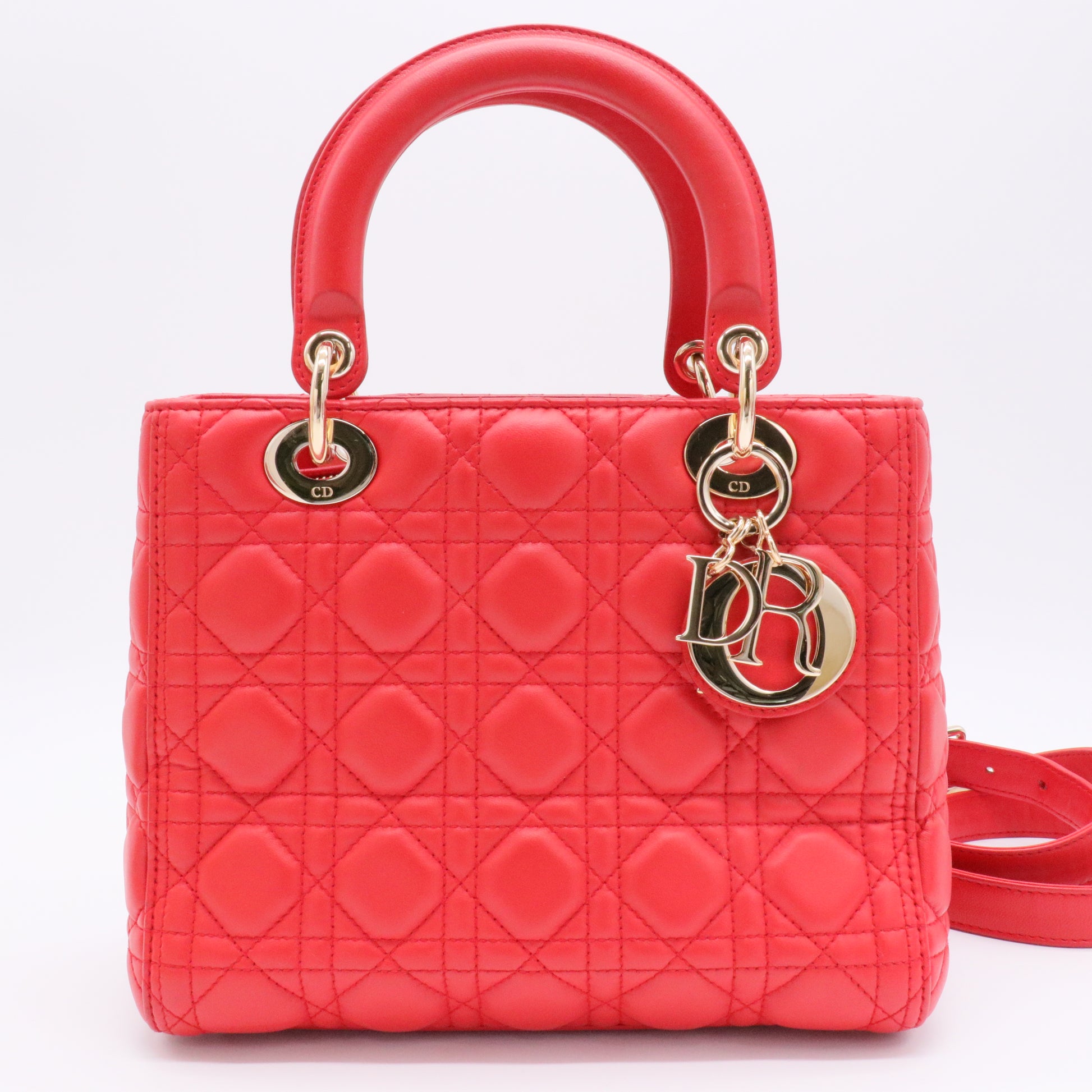 Lambskin Cannage Small Lucky Badges My Lady Dior Red