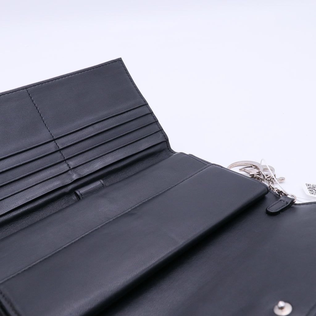 Christian Dior Black Cannage Quilted Lambskin Leather Long Flap Wallet twins LDJ3673