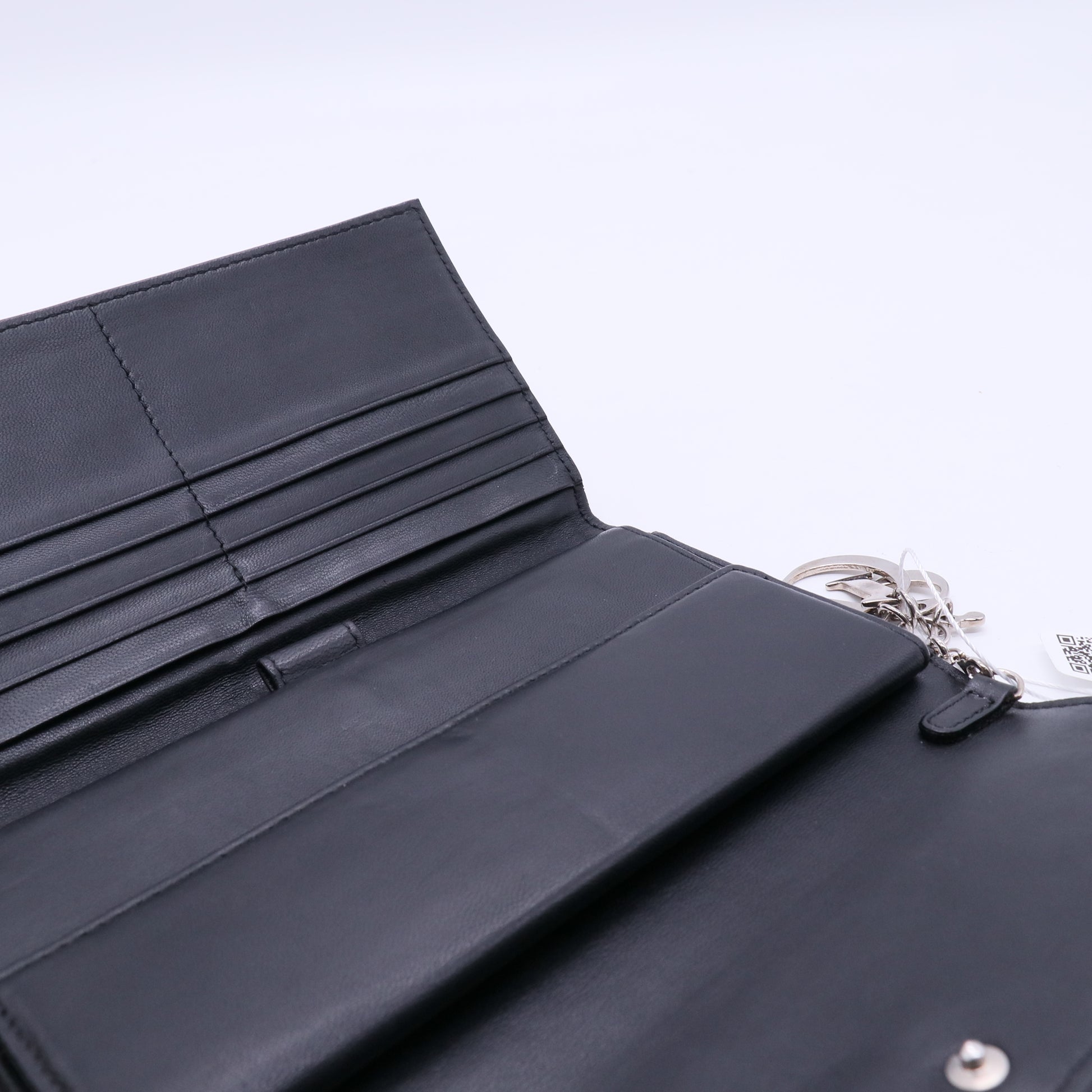 Christian Dior Black Cannage Quilted Lambskin Leather Long Flap Wallet twins LDJ3673