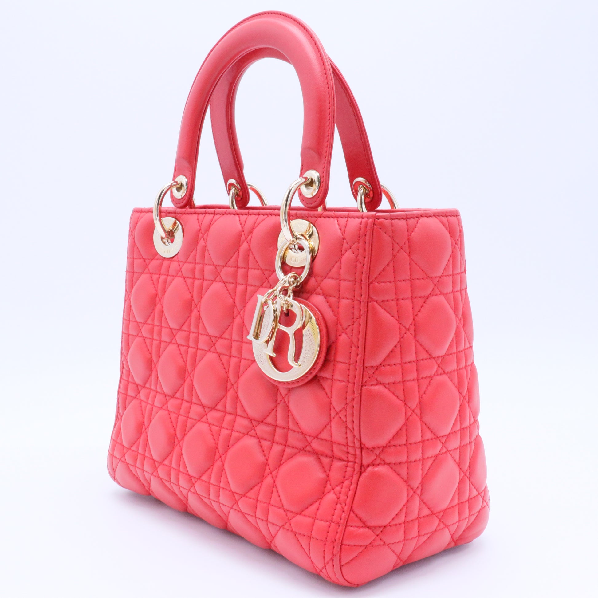 Lambskin Cannage Small Lucky Badges My Lady Dior Red