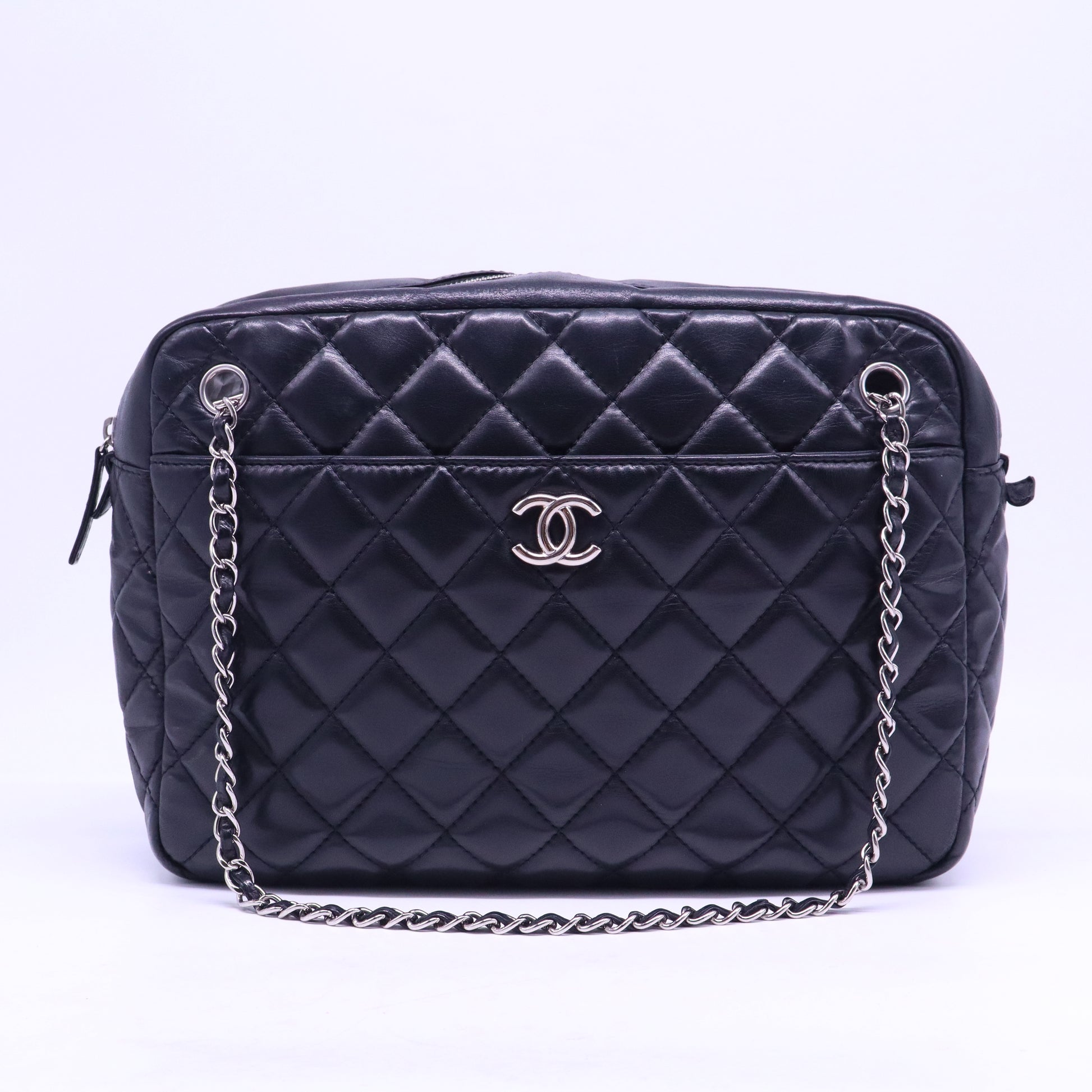 Lambskin Quilted Large Camera Case Navy B21271