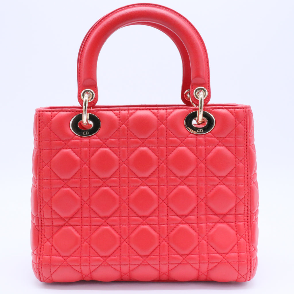 Lambskin Cannage Small Lucky Badges My Lady Dior Red