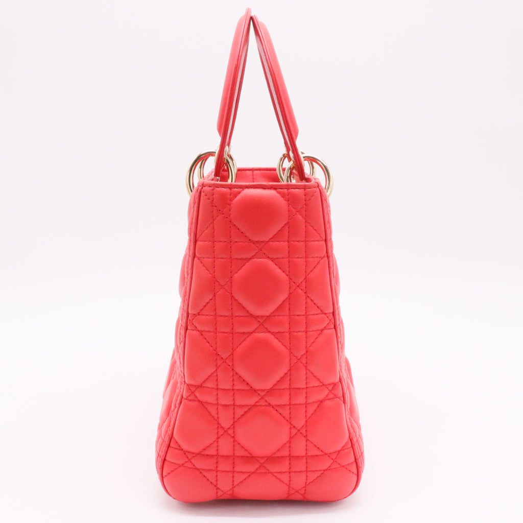 Lambskin Cannage Small Lucky Badges My Lady Dior Red