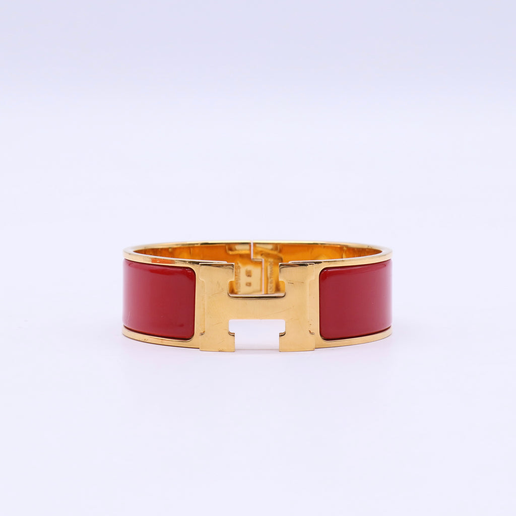 Hermes Enamel Wide Clic Clac H Bracelet PM Red twins LDJ3643